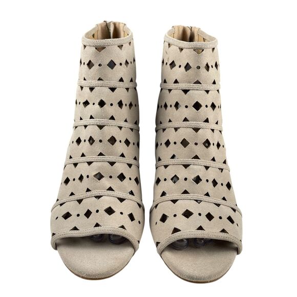 Michael Kors Women's Ankle Wedge Booties Size 10M Taupe Suede Cutout Peep Toe - Picture 3 of 13